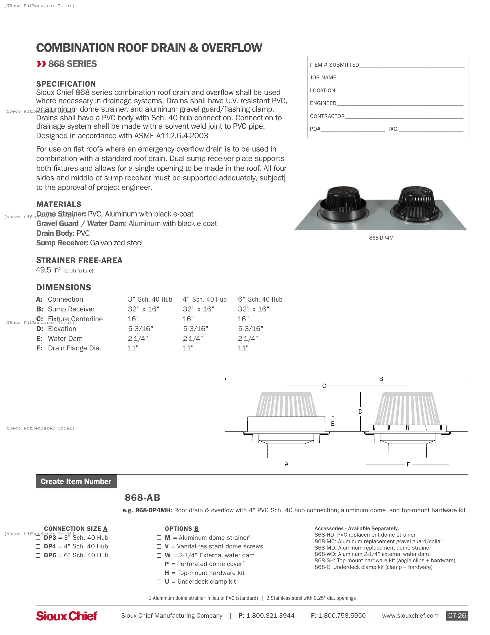 868-DP SERIES - ROOF DRAIN & OVERFLOW - SPEC SHEET.PDF Specification Document